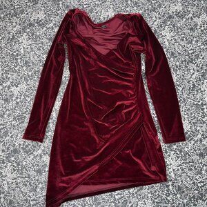🍷 SHEIN size M long-sleeve bodycon burgundy velvet mini dress